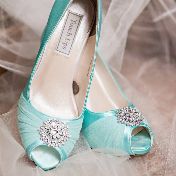 Touch Ups Shoes - Tiffany Blue Heels with chiffon & crystals